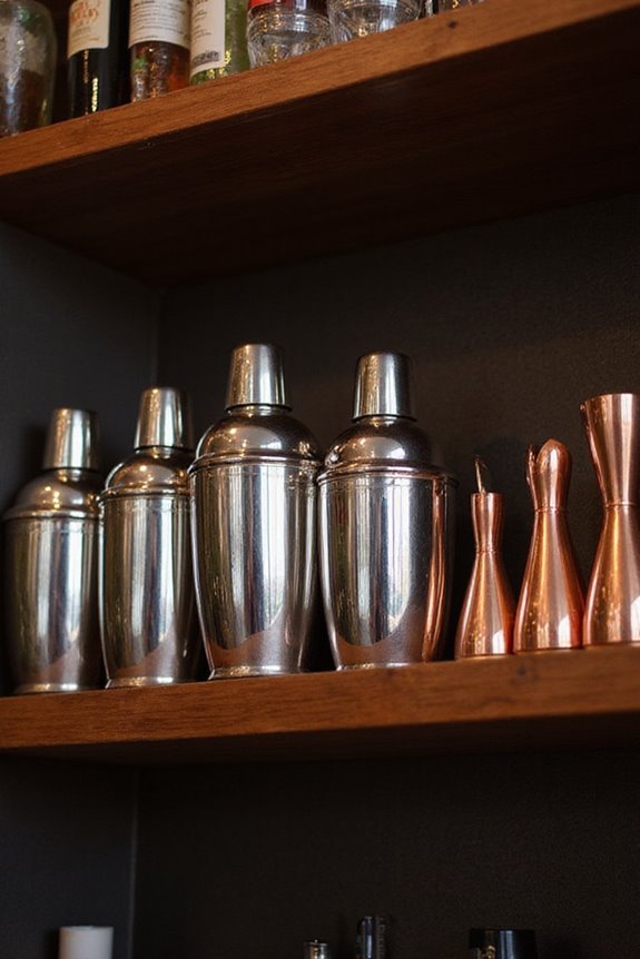 organized cocktail shaker display